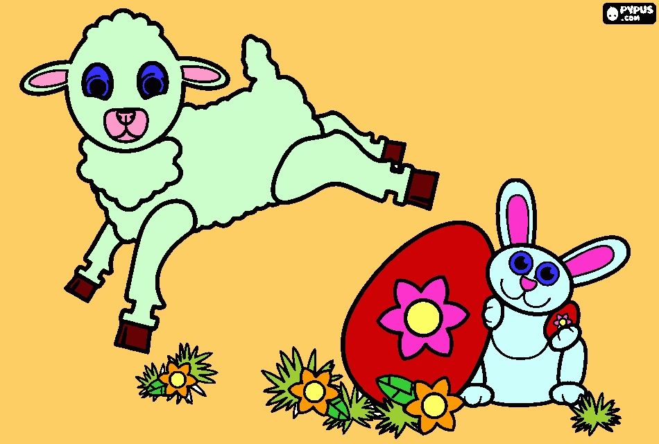 για ζωγραφικήΈνα αρνί, ένα κουνελι και ένα πασχαλινό αυγό