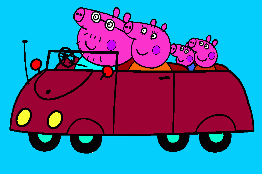 για ζωγραφικήοικογενια πεπα πιγκ  σε  αυτοκινητο